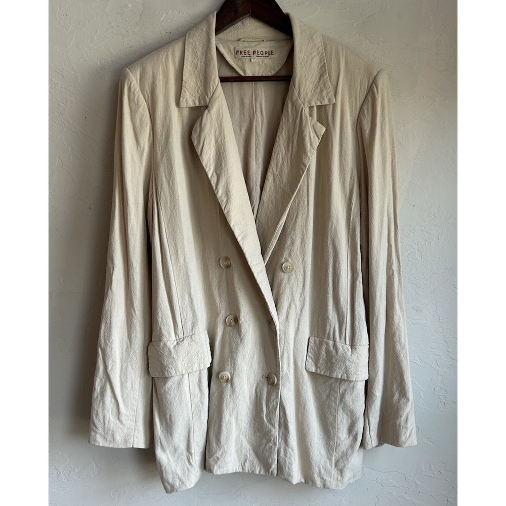 Free People Olivia Blazer M Oversized Double Breasted Linen Cream Minimalist - Picture 1 of 11